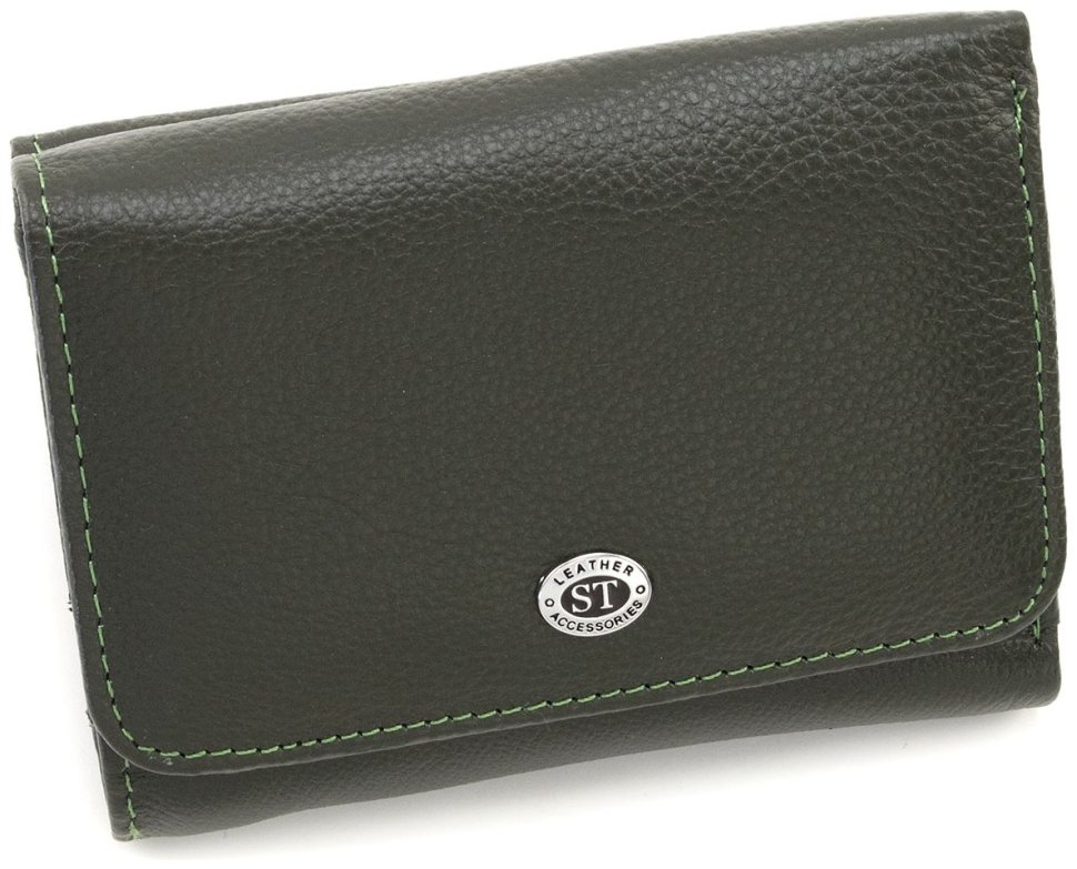 Женксий кожаный кошелек зеленого цвета на магнитной застежке ST Leather 90837 modnotak фото №3