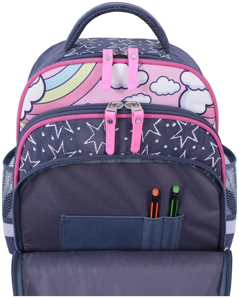 Рюкзак серого цвета школьный для девочки с принтом единорожки Bagland 111137 modnotak фото №5