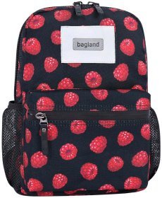 Текстильный рюкзак для девочки подростка, черного цвета с принтом малины Bagland 111437