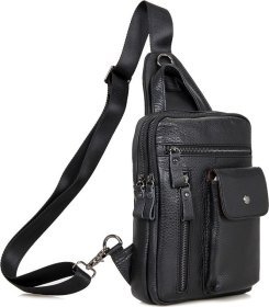 Черный рюкзак из натуральной кожи с одной лямкой VINTAGE STYLE (14407)