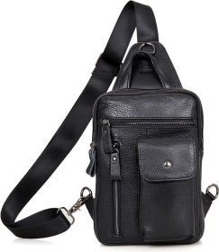 Чорний рюкзак з натуральної шкіри з одного лямкою VINTAGE STYLE (14407)