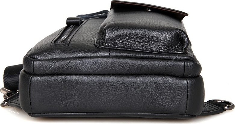 Черный рюкзак из натуральной кожи с одной лямкой VINTAGE STYLE (14407)