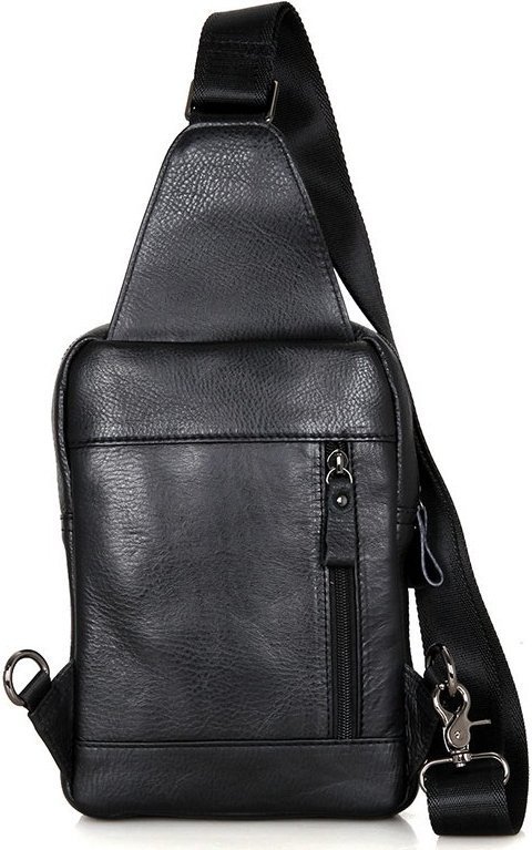 Чорний рюкзак з натуральної шкіри з одного лямкою VINTAGE STYLE (14407)