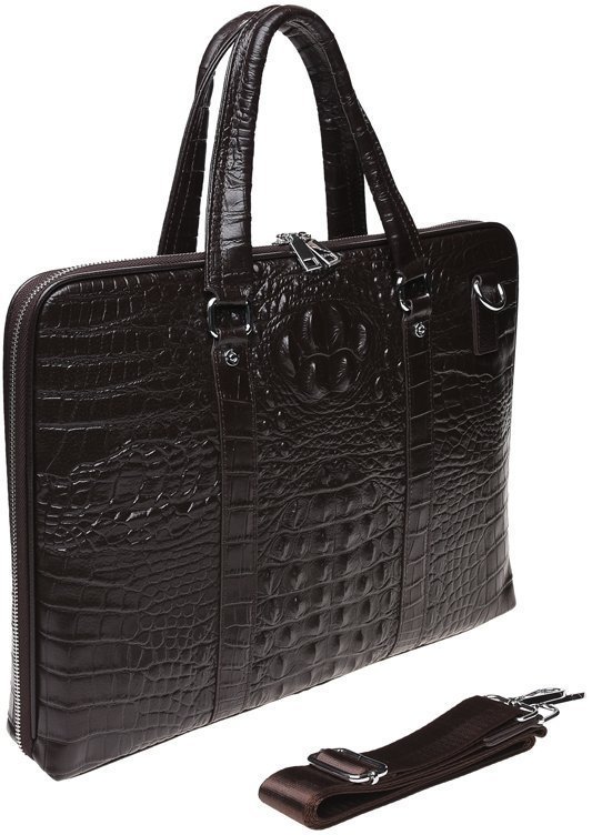 Темно-коричнева сумка під ноутбук з натуральної шкіри під рептилію Keizer (15650)
