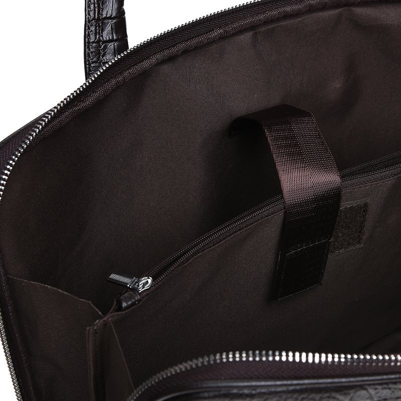 Темно-коричневая сумка под ноутбук из натуральной кожи под рептилию Keizer (15650)