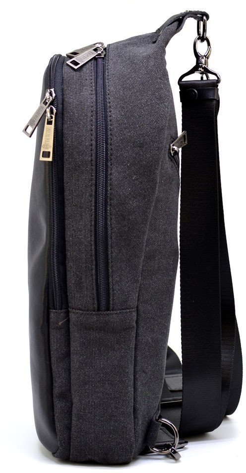 Комбінований чоловічий рюкзак-слінг з тканини та шкіри TARWA (19930)