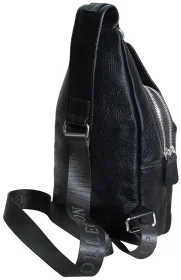 Мужской слинг из фактурной кожи черного цвета Vip Collection 102637