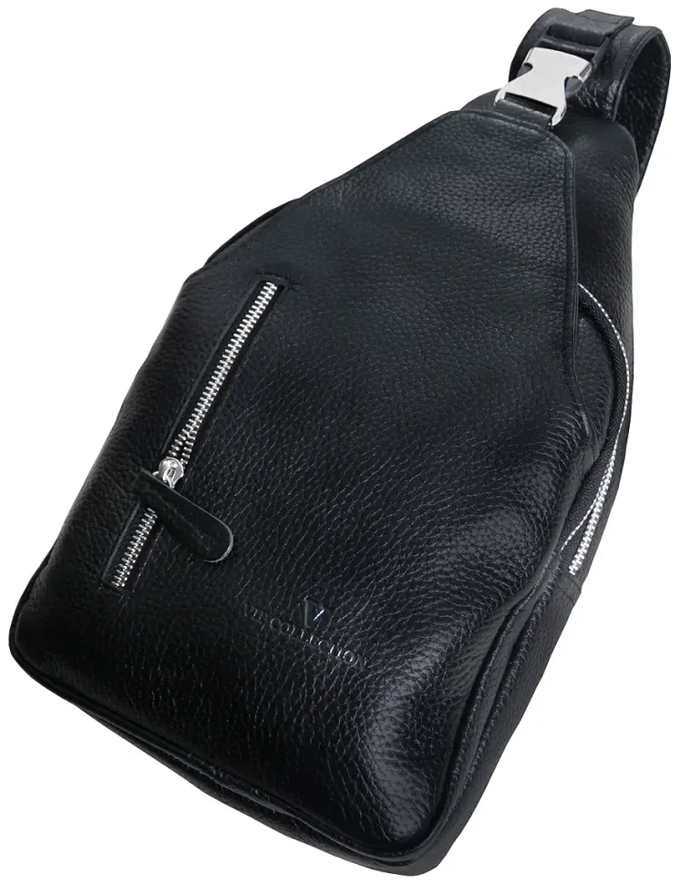 Мужской слинг из фактурной кожи черного цвета Vip Collection 102637 фото №3 Мужской слинг из фактурной кожи черного цвета Vip Collection 102637 modnotak фото №3