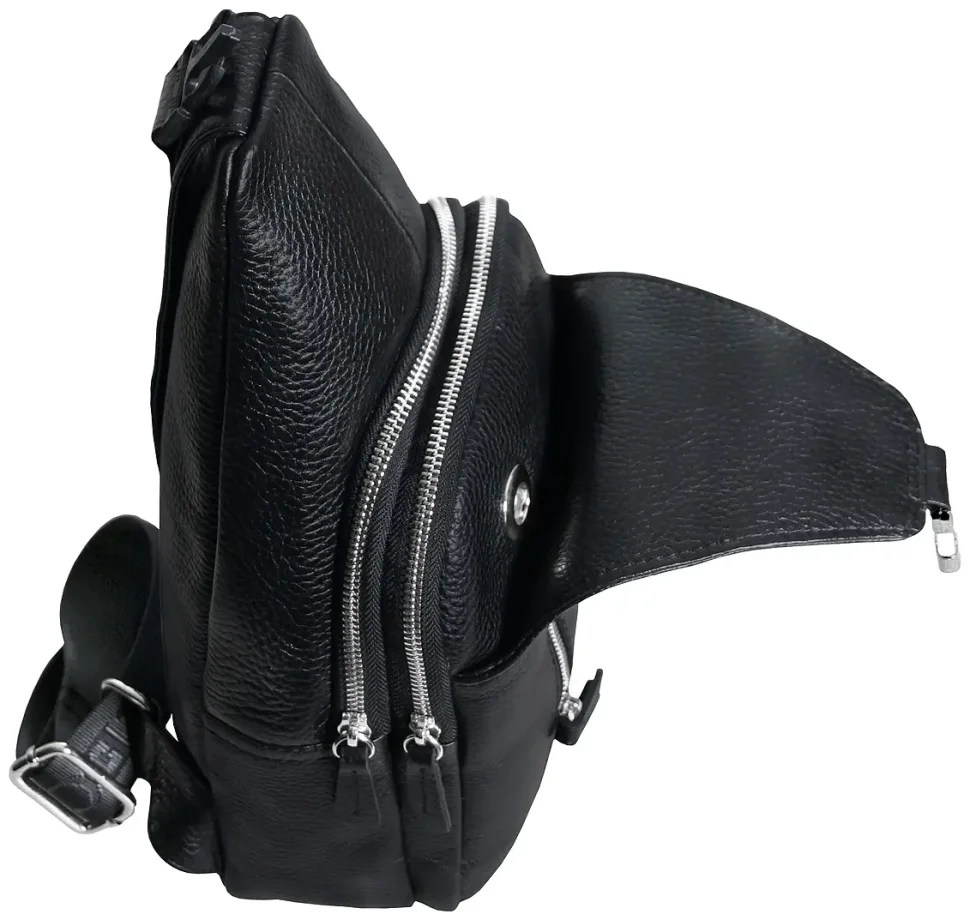 Мужской слинг из фактурной кожи черного цвета Vip Collection 102637 фото №4 Мужской слинг из фактурной кожи черного цвета Vip Collection 102637 modnotak фото №4