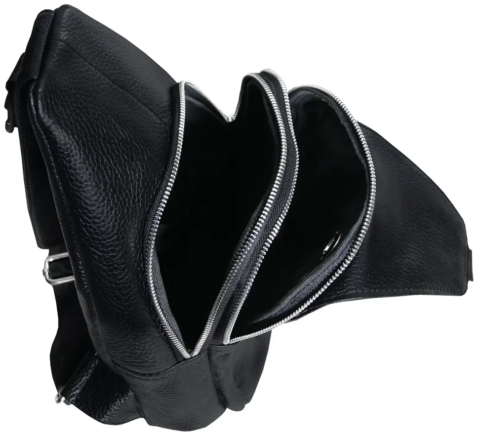 Мужской слинг из фактурной кожи черного цвета Vip Collection 102637 фото №6 Мужской слинг из фактурной кожи черного цвета Vip Collection 102637 modnotak фото №6