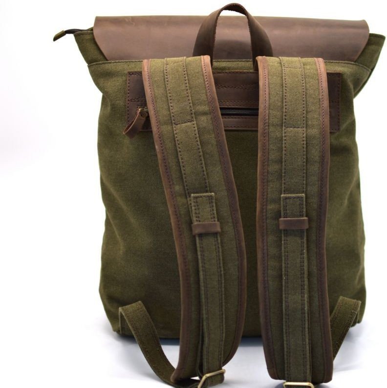 Зеленый городской рюкзак из текстиля с кожаным клапаном TARWA (19923)