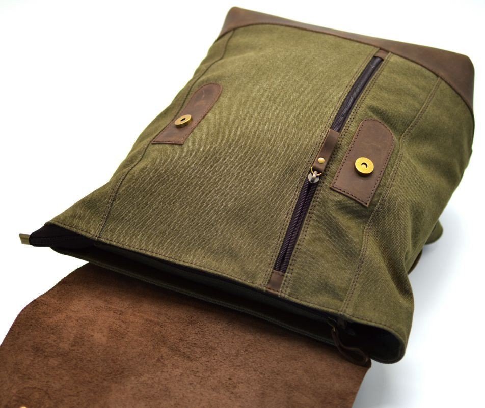 Зелений міський рюкзак із текстилю зі шкіряним клапаном TARWA (19923)