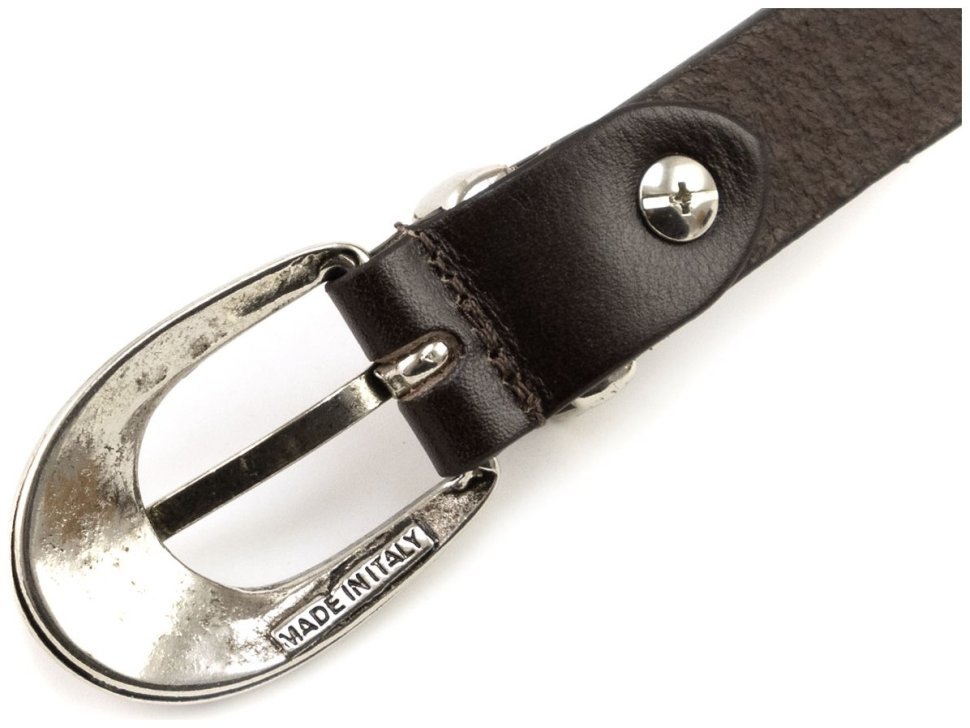 Красивий вузький жіночий італійський шкіряний ремінь із пряжкою з візерунками Gherardini 20105 темно-коричневий modnotak фото №3