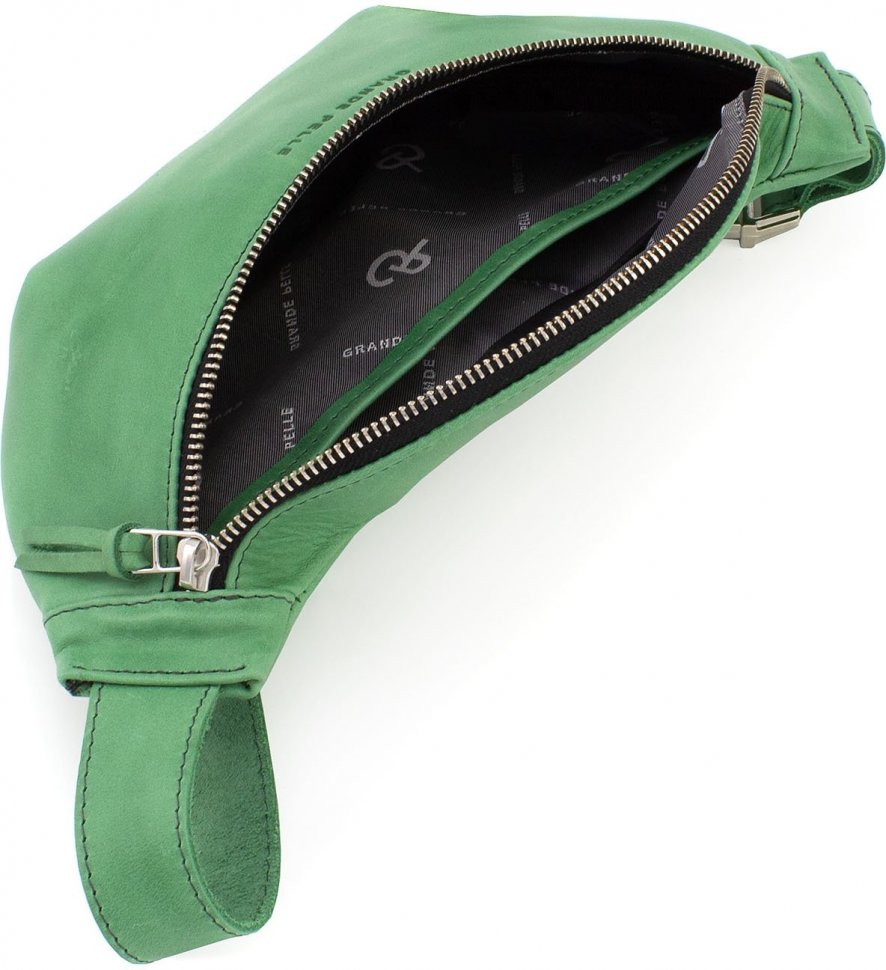 Зелена сумка на пояс з натуральної шкіри високої якості Grande Pelle (15732)