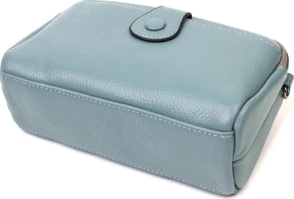 Сіро-блакитна жіноча сумка-клатч із натуральної шкіри на дві блискавки Vintage (2422087)