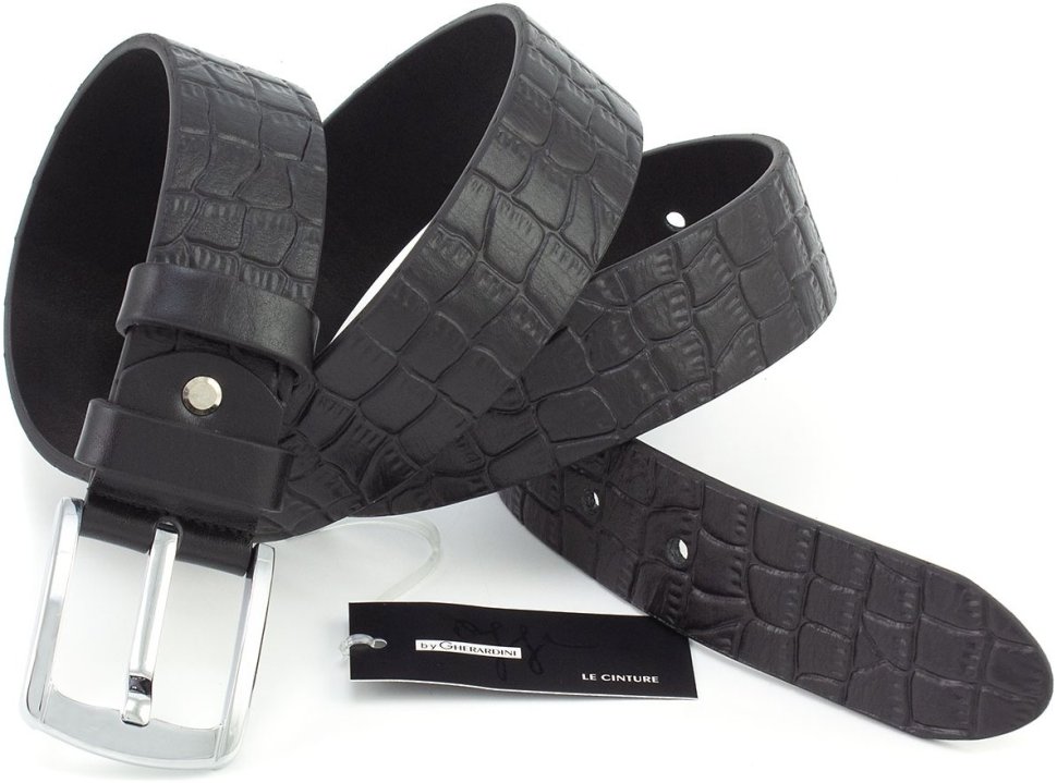 Мужской кожаный ремень итальянского производства с тиснением под крокодила Gherardini 40653-GH.TISN