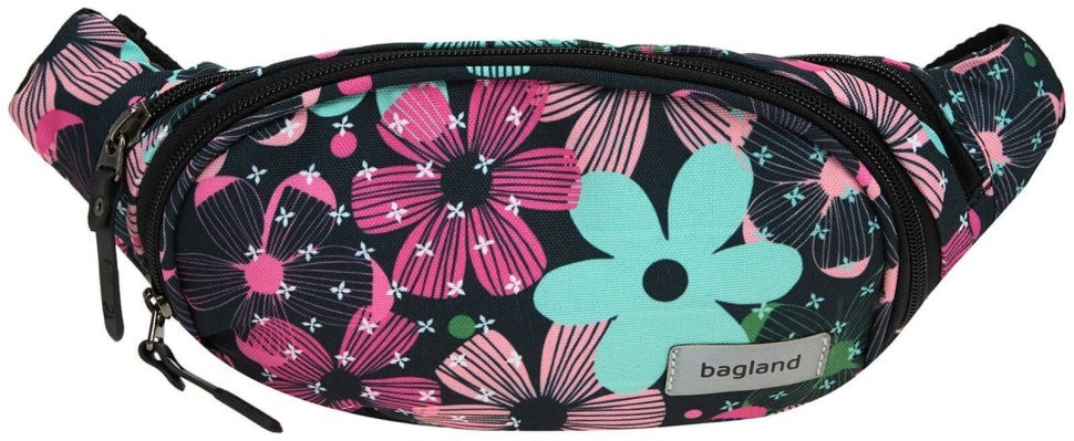 Женская текстильная сумка-бананка черного цвета с цветочным принтом Bagland Bella 53537