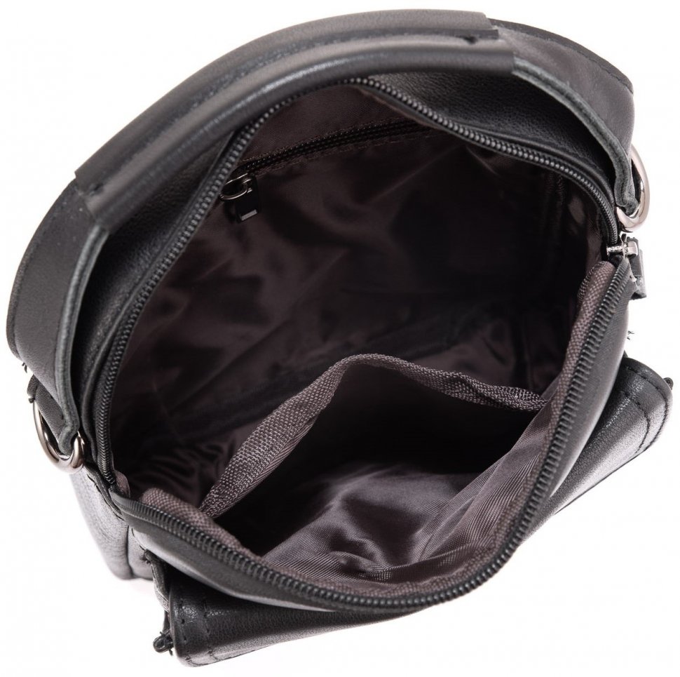 Мужская наплечная сумка-барсетка черного цвета из натуральной кожи Tiding Bag (15912)