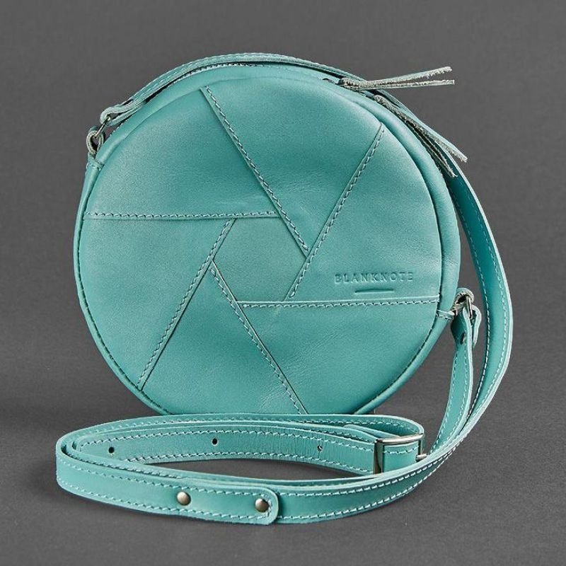 Шкіряна кругла сумка бірюзового кольору BlankNote Бон-Бон (12692)