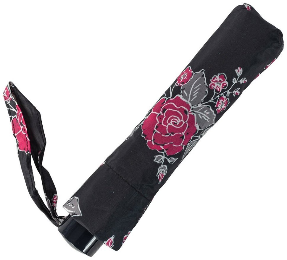 Женский зонт Incognito-4 L412 Floral Sprig (механика, складной, черный с принтом цветка) 93937 modnotak фото №4