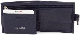 Темно-синее маленькое мужское портмоне из фактурной кожи с монетницей KARYA (19008)