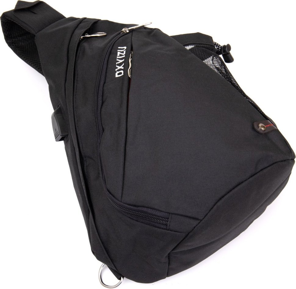 Текстильна сумка через плече чорного кольору на блискавці Vintage (20550)