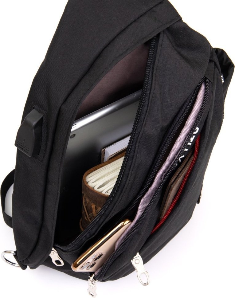 Текстильная сумка через плечо черного цвета на молнии Vintage (20550)