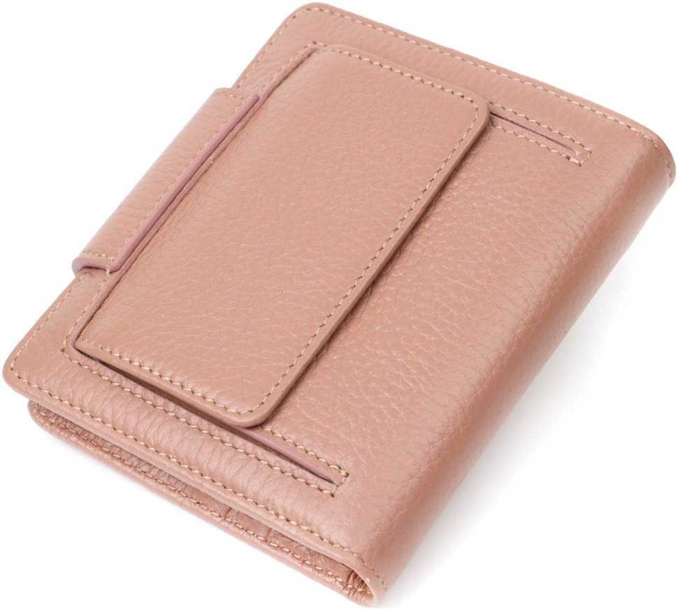 Красивий жіночий гаманець з натуральної шкіри бежевого кольору з хлястиком на кнопці Tony Bellucci (2422020)
