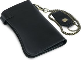 Чорний клатч з гладкої шкіри з хлястиком на кнопці Vintage (20044)