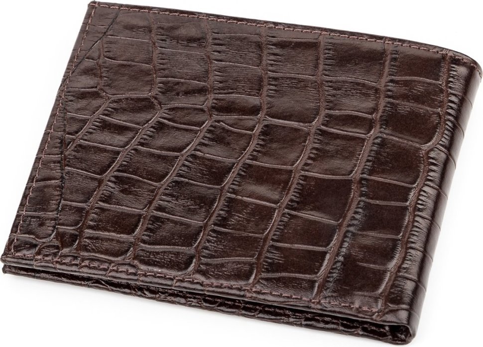 Коричнево-красное мужское портмоне из натуральной кожи с фактурой под крокодила KARYA (2417098) modnotak фото №2