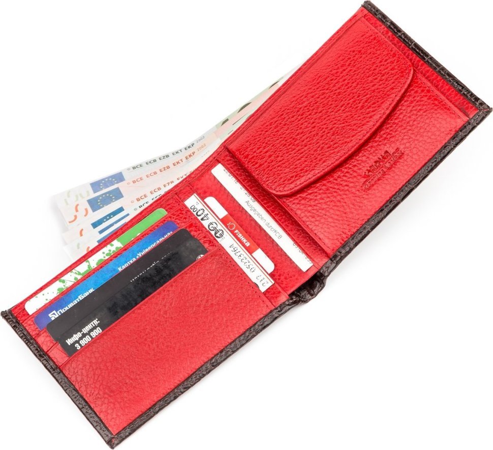 Коричнево-красное мужское портмоне из натуральной кожи с фактурой под крокодила KARYA (2417098) modnotak фото №3