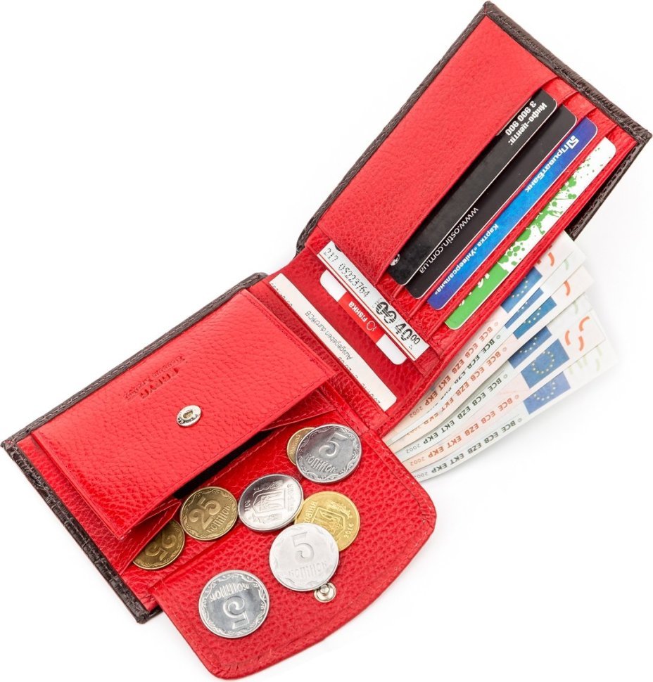 Коричнево-красное мужское портмоне из натуральной кожи с фактурой под крокодила KARYA (2417098) modnotak фото №4