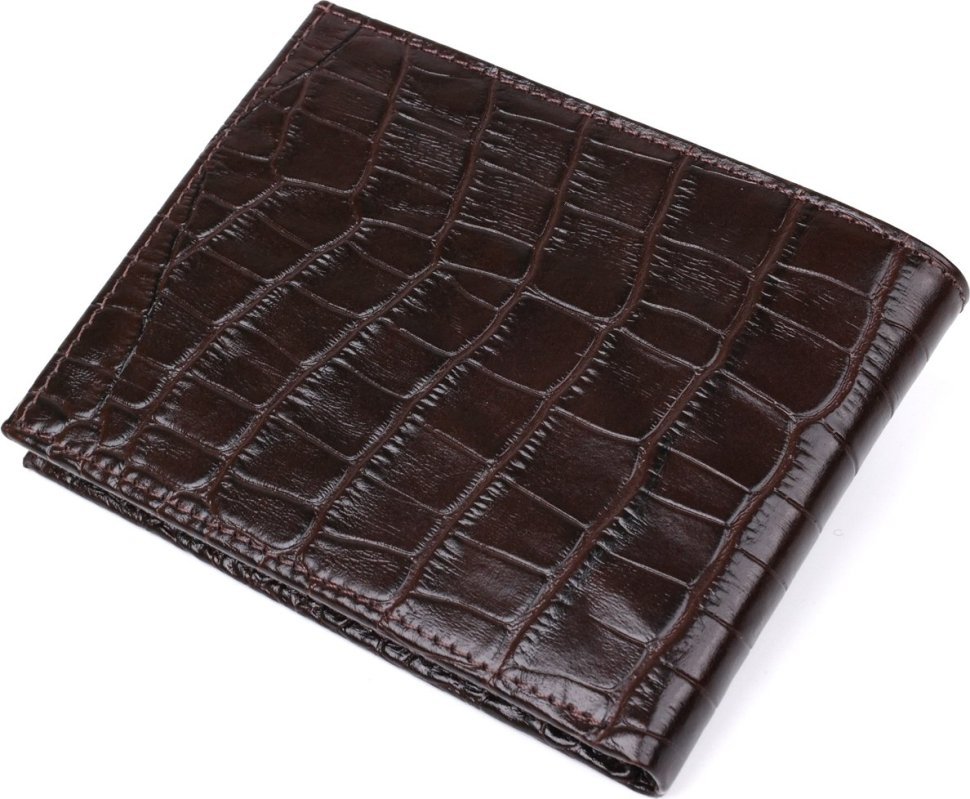 Коричнево-красное мужское портмоне из натуральной кожи с фактурой под крокодила KARYA (2417098) modnotak фото №5