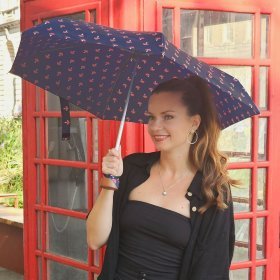 Женский зонт Fulton L501-041130 Tiny-2 Mushrooms (Синий с принтом Грибы, складной, механика) 94337