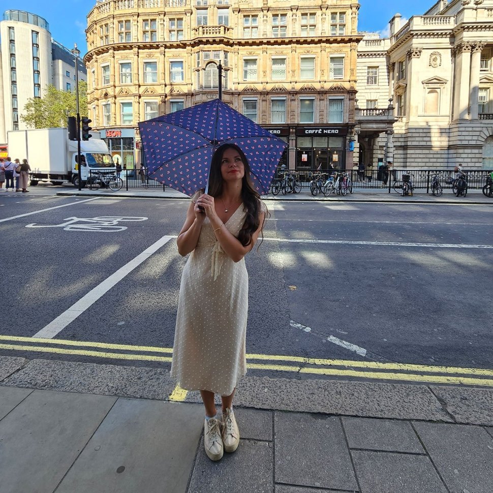 Женский зонт Fulton L501-041130 Tiny-2 Mushrooms (Синий с принтом Грибы, складной, механика) 94337 modnotak фото №4