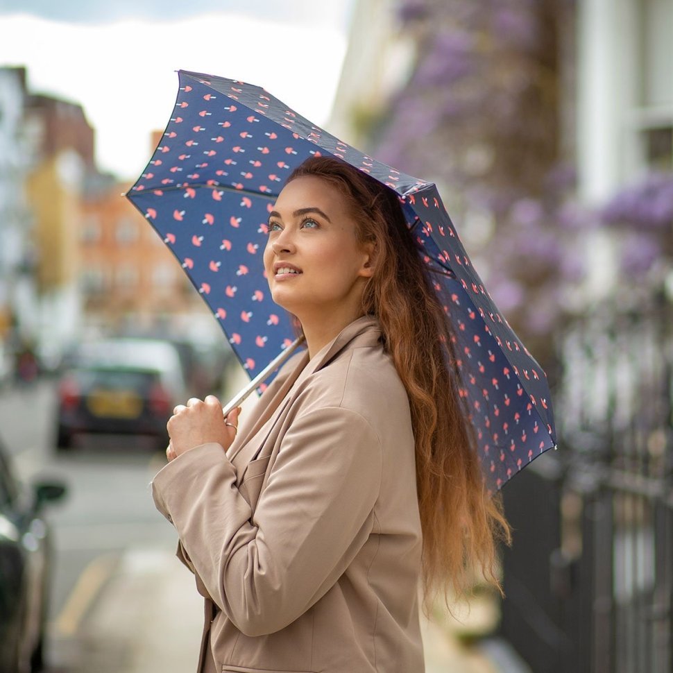 Женский зонт Fulton L501-041130 Tiny-2 Mushrooms (Синий с принтом Грибы, складной, механика) 94337 modnotak фото №5