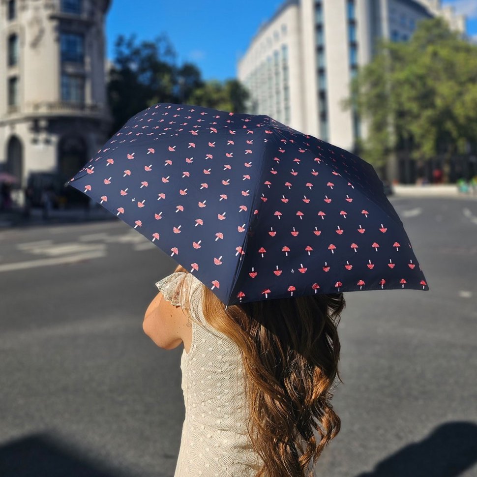 Женский зонт Fulton L501-041130 Tiny-2 Mushrooms (Синий с принтом Грибы, складной, механика) 94337 modnotak фото №6