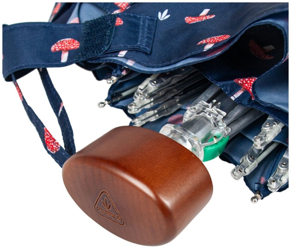 Женский зонт Fulton L501-041130 Tiny-2 Mushrooms (Синий с принтом Грибы, складной, механика) 94337 modnotak фото №11