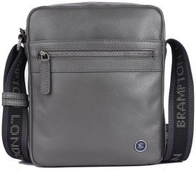 Чоловіча сумка через плече з натуральної фактурної шкіри Brampton London Crossflow 94537 сірого кольору