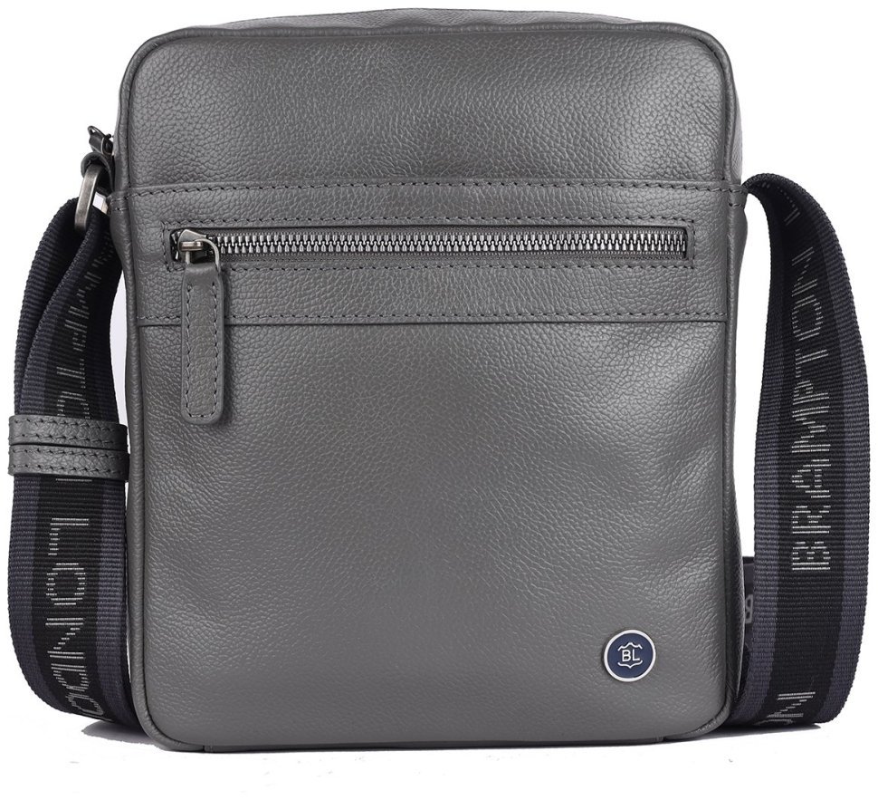 Мужская сумка из натуральной фактурной кожи через плечо Brampton London Crossflow 94537 серого цвета modnotak фото №1