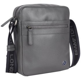 Чоловіча сумка через плече з натуральної фактурної шкіри Brampton London Crossflow 94537 сірого кольору