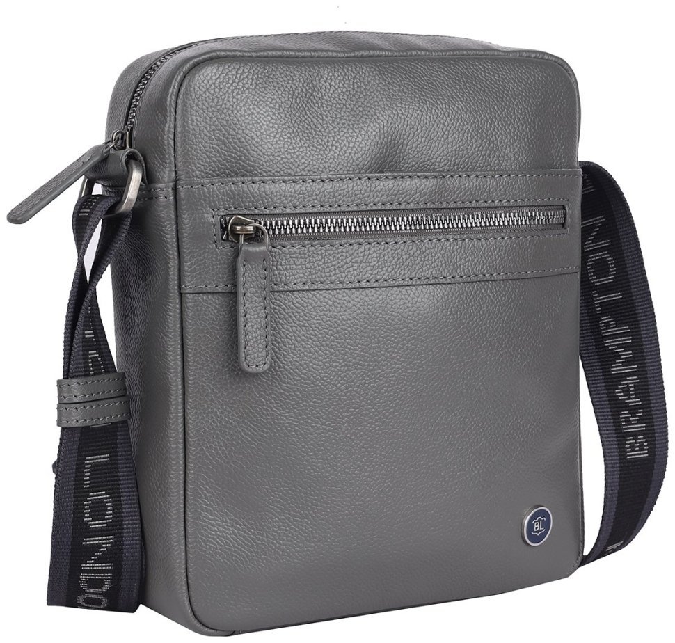 Мужская сумка из натуральной фактурной кожи через плечо Brampton London Crossflow 94537 серого цвета modnotak фото №2