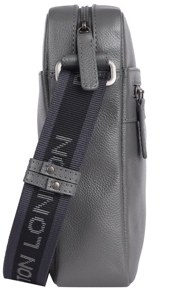 Мужская сумка из натуральной фактурной кожи через плечо Brampton London Crossflow 94537 серого цвета modnotak фото №5