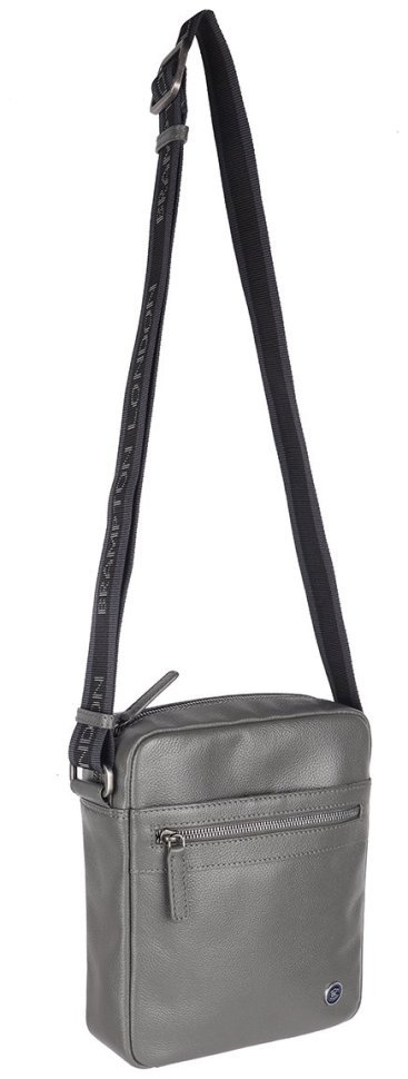 Мужская сумка из натуральной фактурной кожи через плечо Brampton London Crossflow 94537 серого цвета modnotak фото №10