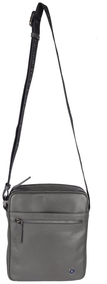 Мужская сумка из натуральной фактурной кожи через плечо Brampton London Crossflow 94537 серого цвета modnotak фото №11