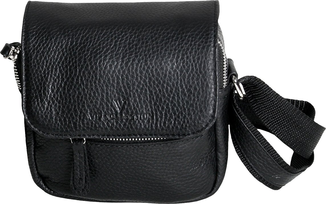 Маленькая мужская сумка на плечо из натуральной кожи черного окраса Vip Collection (21088)