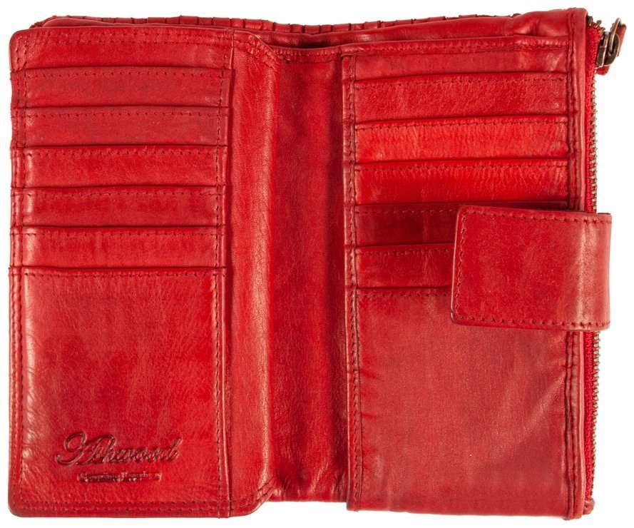 Женский винтажный кошелек из плетеной кожи на кнопке Ashwood D83 красного цвета 95437 фото №4 Женский винтажный кошелек из плетеной кожи на кнопке Ashwood D83 красного цвета 95437 modnotak фото №4