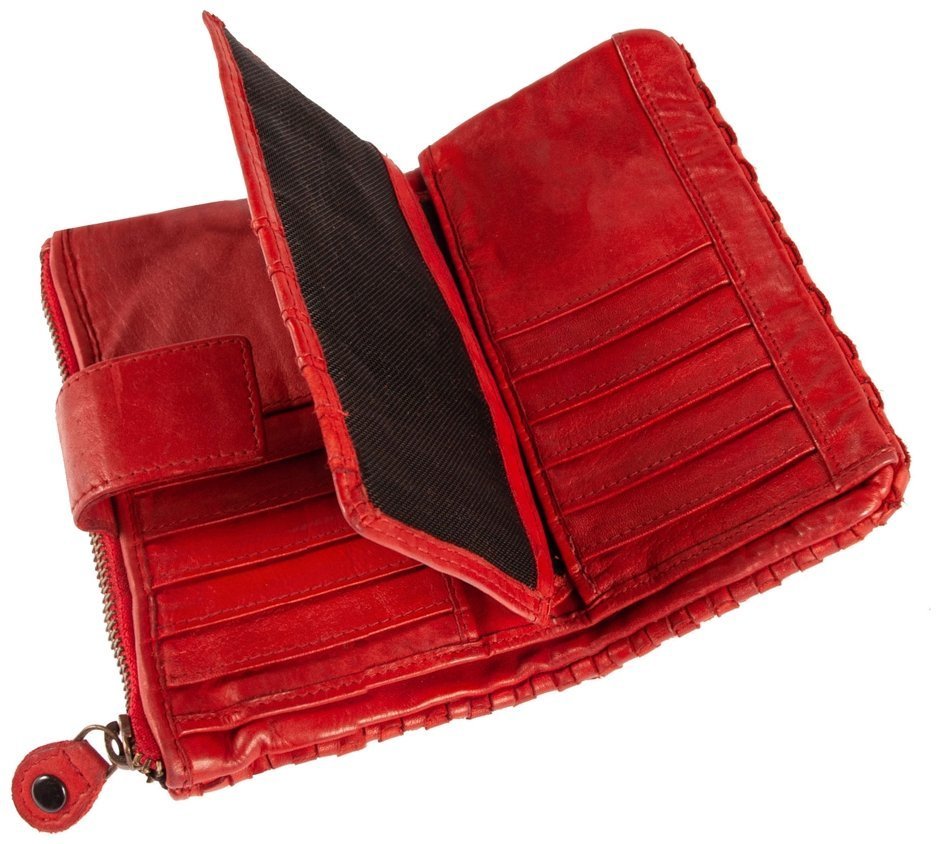 Женский винтажный кошелек из плетеной кожи на кнопке Ashwood D83 красного цвета 95437 фото №5 Женский винтажный кошелек из плетеной кожи на кнопке Ashwood D83 красного цвета 95437 modnotak фото №5