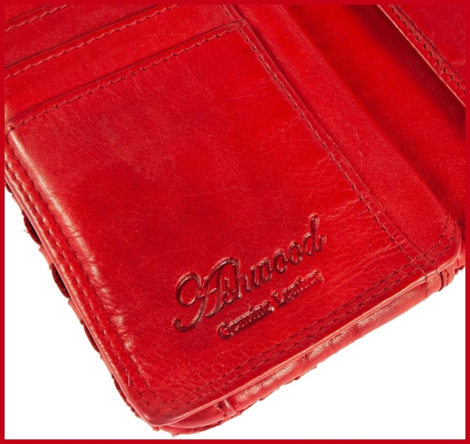 Женский винтажный кошелек из плетеной кожи на кнопке Ashwood D83 красного цвета 95437 фото №7 Женский винтажный кошелек из плетеной кожи на кнопке Ashwood D83 красного цвета 95437 modnotak фото №7