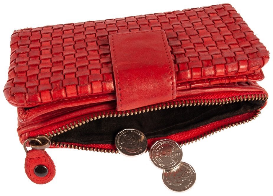 Женский винтажный кошелек из плетеной кожи на кнопке Ashwood D83 красного цвета 95437 фото №8 Женский винтажный кошелек из плетеной кожи на кнопке Ashwood D83 красного цвета 95437 modnotak фото №8